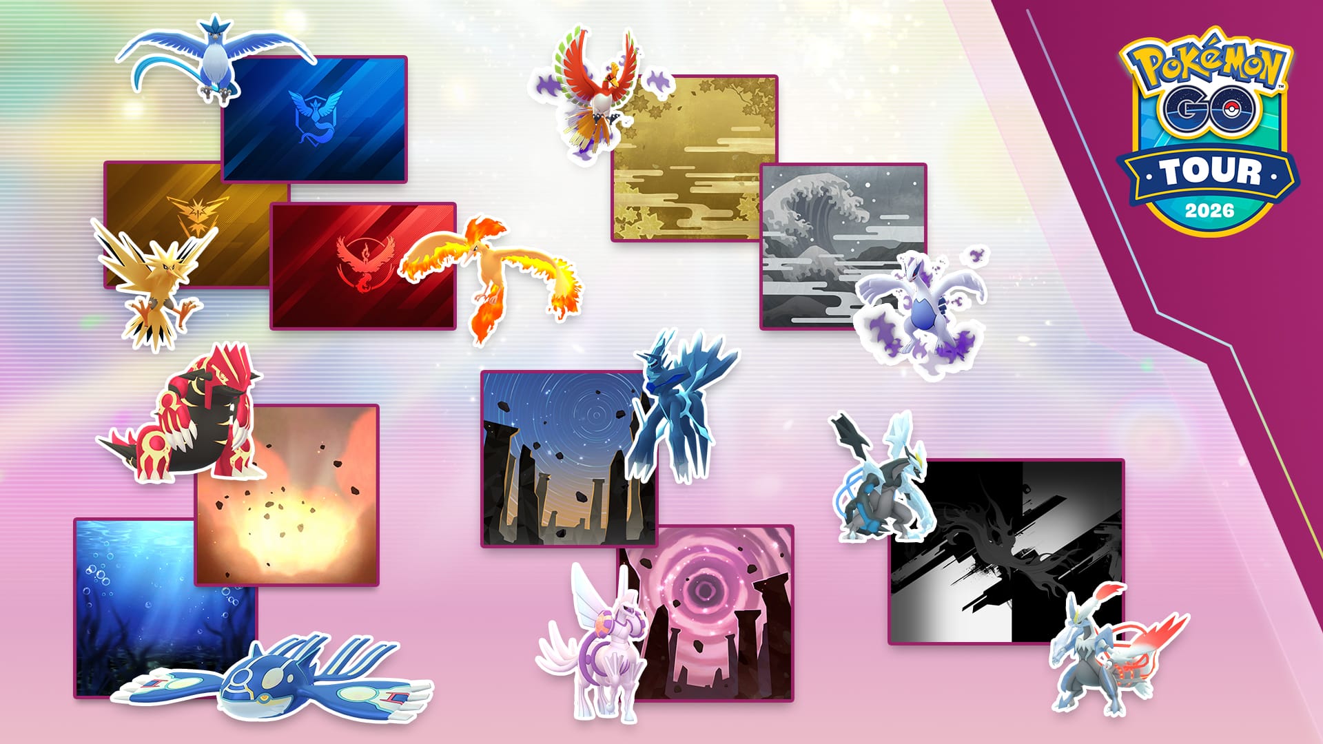 A Pokémon Go infographic featuring Special Backgrounds and their associated Pokémon.