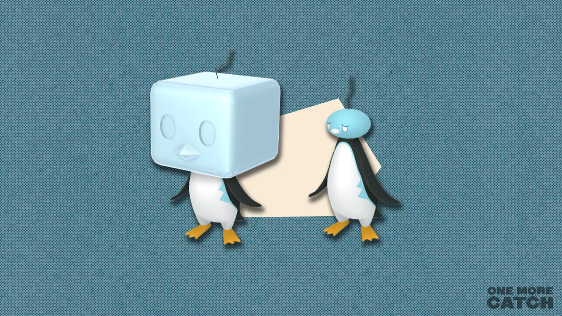 Eiscue in front of a polygonal shape and a textured background.