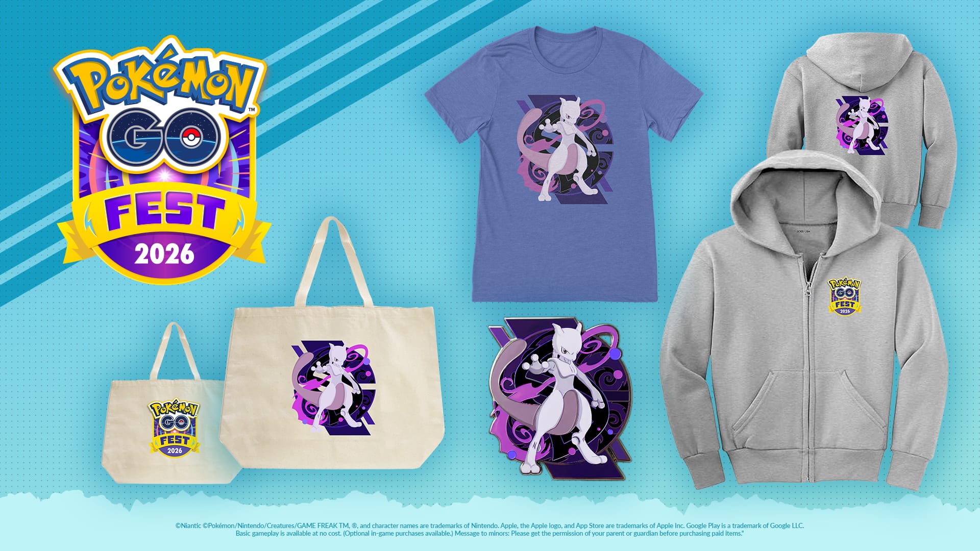 An array of merch for Pokémon Go Fest 2026.