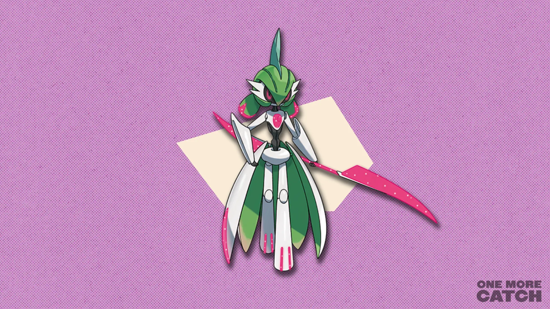 Iron Valiant in front of a polygonal shape and a textured background.