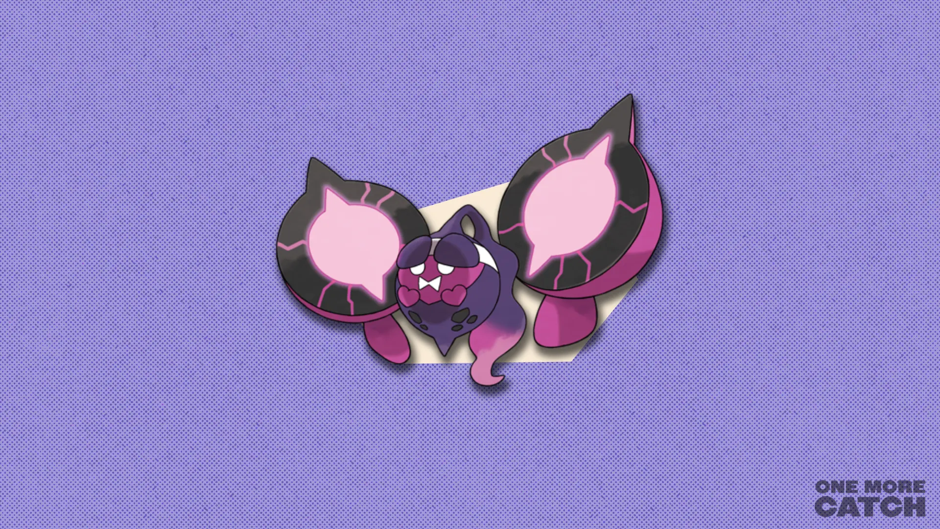  Pecharunt in front of a polygonal shape and a textured background.