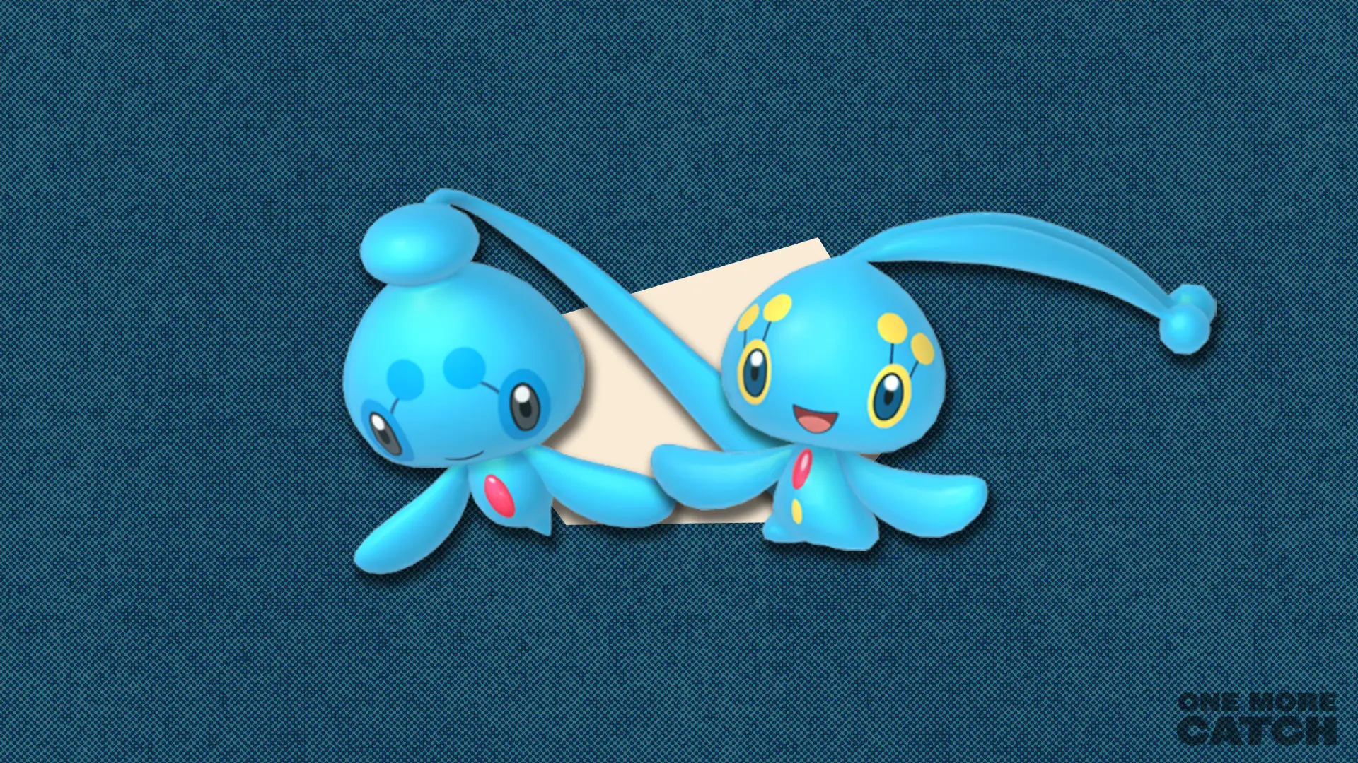 Phione and Manaphy in front of a polygonal shape and a textured background.