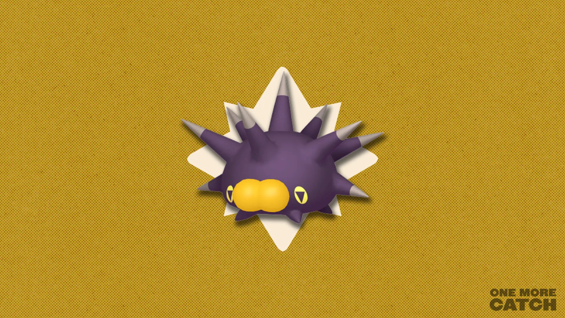 Pincurchin in front of a polygonal shape and a textured background.