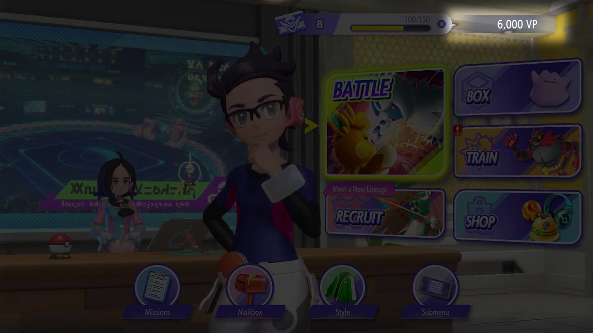 A dimmed screenshot of a menu screen from Pokémon Champions.