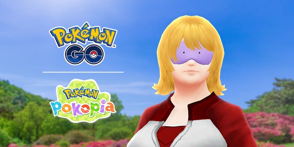 A Pokémon Go trainer wearing a Ditto Eye Mask.
